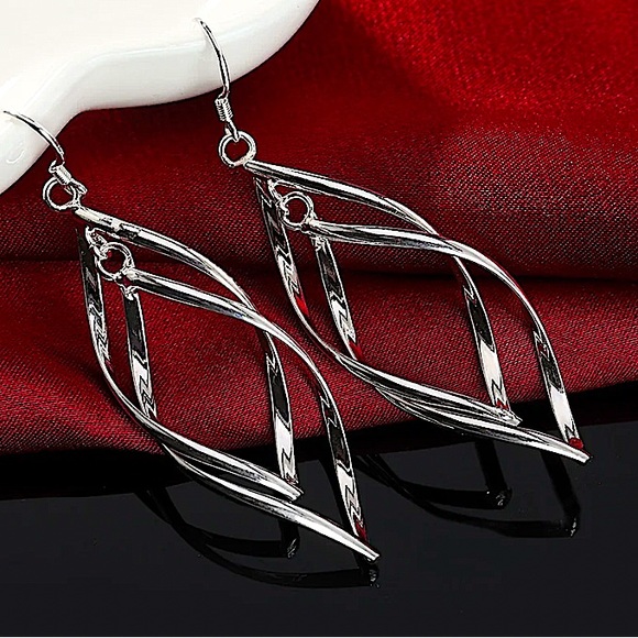 Sterling Silver Twisted Boho Dangle Earrings - Picture 4 of 5